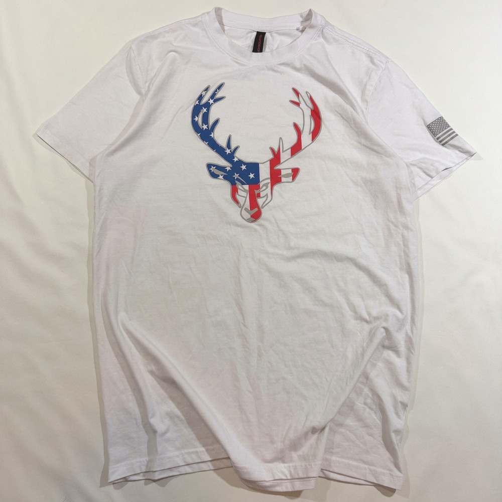 Bucked Up T-Shirt Mens XL White Good Patriotic American Flag Deer Antler Logo